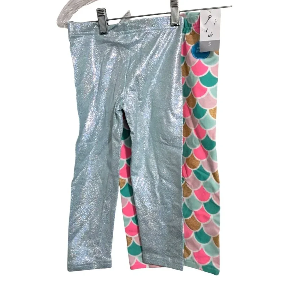 Carters Kid Mermaid Scales Print Tunic Top & 2 Pair Leggings Outfit Set Girls 5‎ - Picture 9 of 16